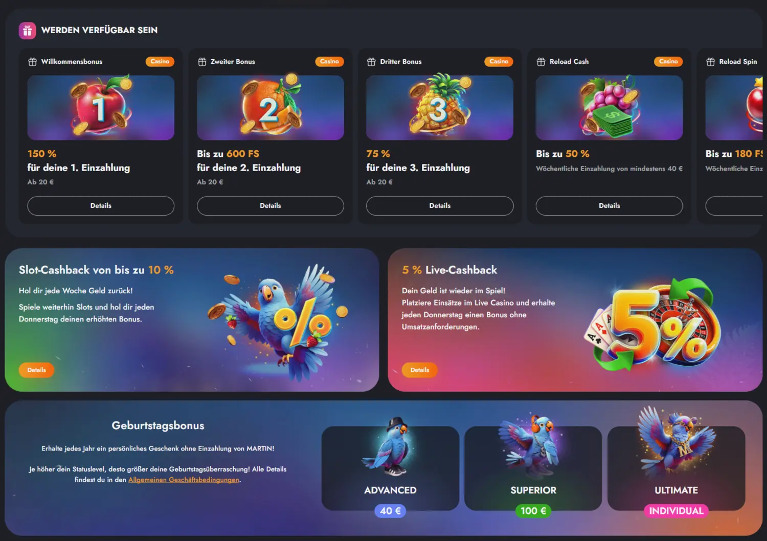 Martin Casino Willkommensbonus und Aktionen